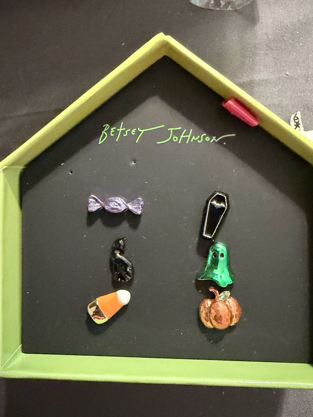 Betsey Johnson Green Ghost & Black Coffin Halloween Earring Set